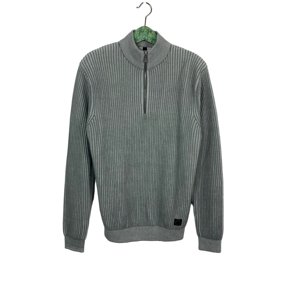Topman Gray Ribbed Half Zip Sweater Pullover Long Sleeve Knit Large
